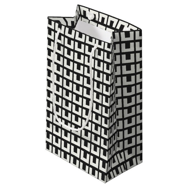Retro Schwarz-weiß Geometric Mid Century Modern Kleine Geschenktüte (Vorderseite Schrägansicht)