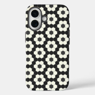 Retro Schwarz-Weiß-Geometrische Hexagon-Tile iPhone 16 Hülle