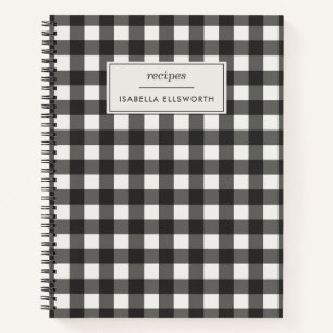 Retro Schwarz Weiß Gingham Karo Benutzername Rezep Notizbuch