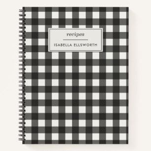Retro Schwarz-Weiß-Gingham-Karo Custom-Name-Rezept Notizbuch