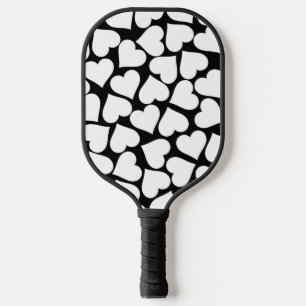 Retro Schwarz-Weiß-Herzmuster Pickleball Schläger