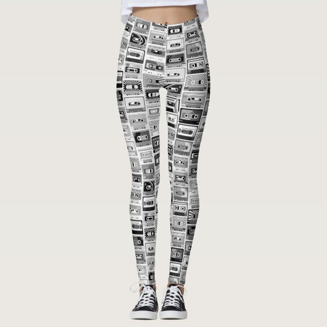 Retro-Schwarz-Weiß-Kassetten Leggings (Vorderseite)