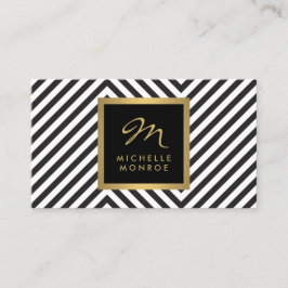 Retro Schwarz-Weiß Muster Glam Gold Monogramm Visitenkarte