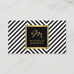 Retro Schwarz-Weiß Muster Glam Gold Monogramm Visitenkarte