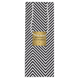 Retro Schwarz-Weiß-Muster Gold-Namensschild Wein Geschenktüte Für Weinflaschen