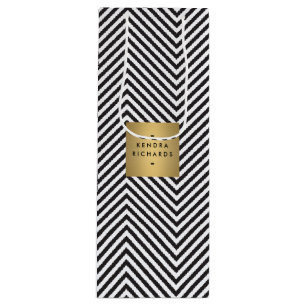 Retro Schwarz-Weiß-Muster Gold-Namensschild Wein Geschenktüte Für Weinflaschen