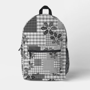 Retro Schwarz-Weiß-Patchwork-Landhaus-Stil Muster Bedruckter Rucksack