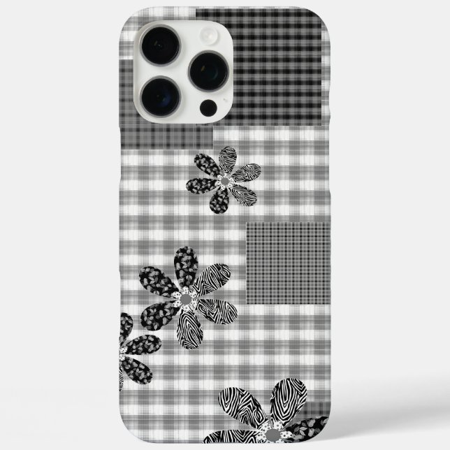 Retro Schwarz-Weiß-Patchwork-Landhaus-Stil Muster iPhone 16 Pro Max Hülle (Rückseite)