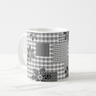 Retro Schwarz-Weiß-Patchwork-Landhaus-Stil Muster Kaffeetasse