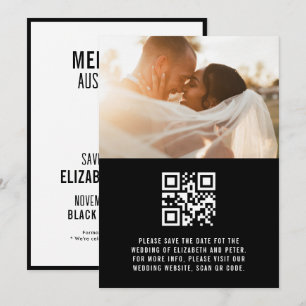 Retro Schwarz Weiß QR-Code Hochzeitswebsite Save The Date