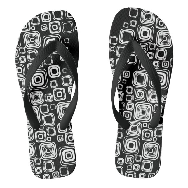 Retro-Schwarz-Weiß-Quadrate Flip Flops (Fußbett)