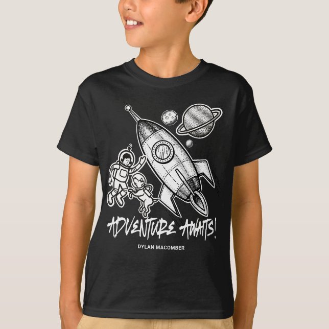 Retro Schwarz-weiß Space Tracket Astronaut T- T-Shirt (Vorderseite)