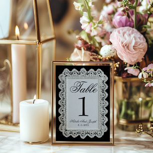 Retro Schwarz-Weiß-Spitze Hochzeit-Tischnummer Einladung