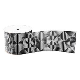 Retro Schwarz-weiß Squares Psychedelic Pattern Ripsband