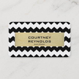 Retro Schwarz Weiß und Beige Chevron-Muster Visitenkarte