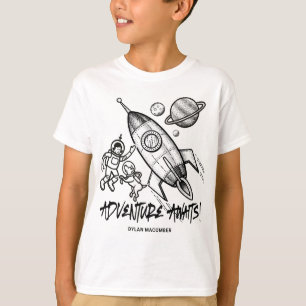 Retro Schwarz Weiß Weltraum Reise Rakete Astronaut T-Shirt
