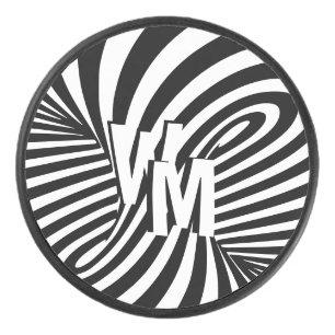 Retro Schwarz-weiße Abstrakte Zebra-Musterinitiale Eishockey Puck