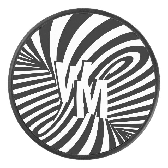 Retro Schwarz-weiße Abstrakte Zebra-Musterinitiale Eishockey Puck (Vorderseite)