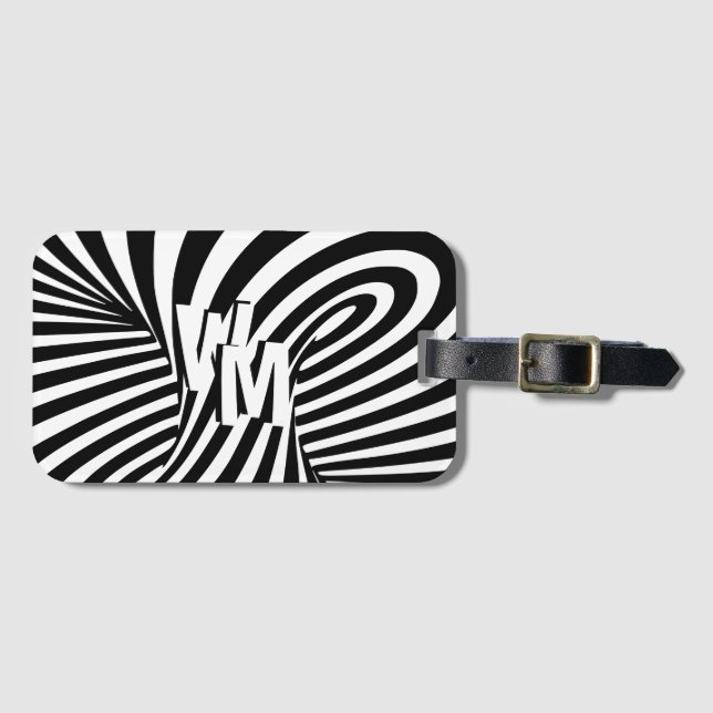 Retro Schwarz-weiße Abstrakte Zebra-Musterinitiale Gepäckanhänger (Vorderseite (Horizontal))