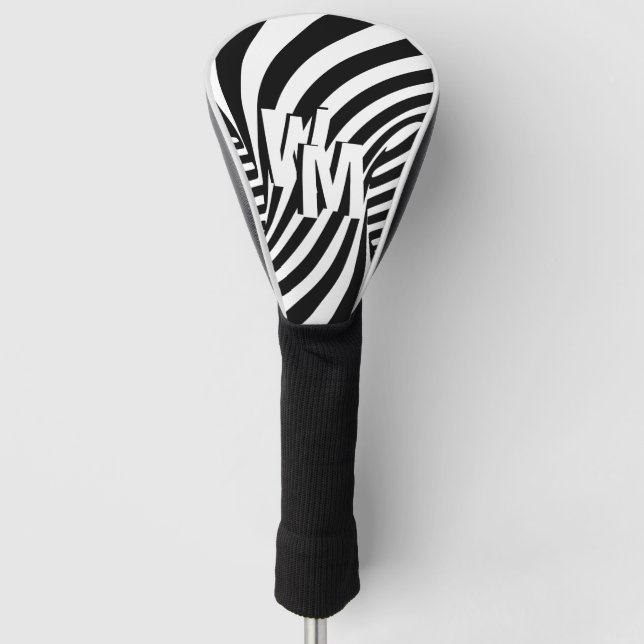 Retro Schwarz-weiße Abstrakte Zebra-Musterinitiale Golf Headcover (Vorderseite)