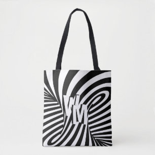 Retro Schwarz-weiße Abstrakte Zebra-Musterinitiale Tasche