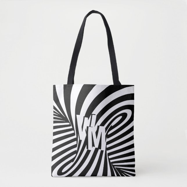 Retro Schwarz-weiße Abstrakte Zebra-Musterinitiale Tasche (Vorderseite)