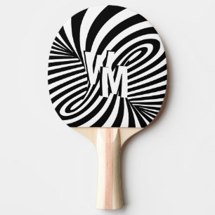 Retro Schwarz-weiße Abstrakte Zebra-Musterinitiale Tischtennis Schläger