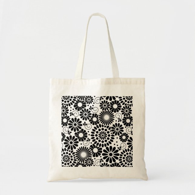 Retro-Schwarz-weiße Blume-Bag Tragetasche (Vorne)