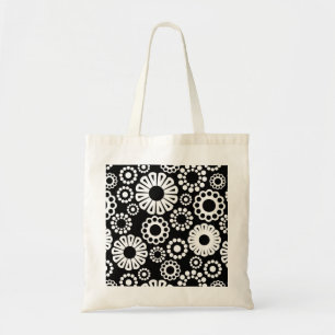 Retro-Schwarz-weiße Blume-Bag Tragetasche