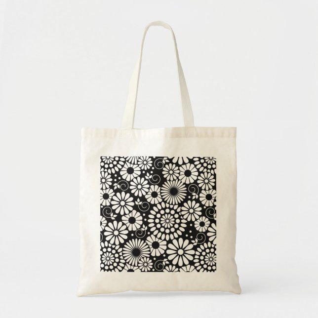 Retro-Schwarz-weiße Blume-Bag Tragetasche (Vorne)
