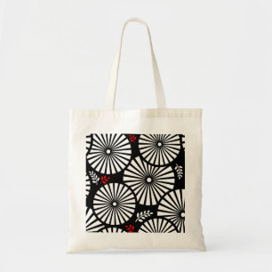 Retro-Schwarz-weiße Blume-Bag Tragetasche