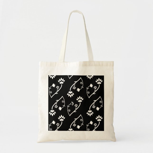 Retro-Schwarz-weiße Blume-Bag Tragetasche (Vorne)