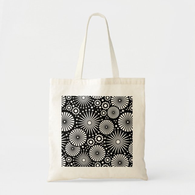 Retro-Schwarz-weiße Blume-Bag Tragetasche (Vorne)