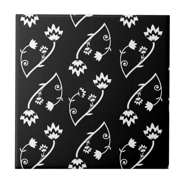 Retro-Schwarz-weiße Blume Fliese (Vorderseite)