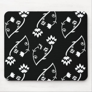 Retro Schwarz-weiße Blume mousepad