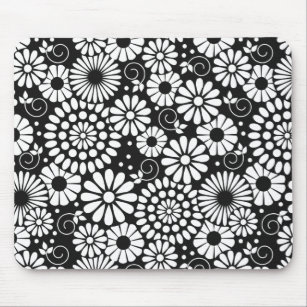 Retro Schwarz-weiße Blume mousepad