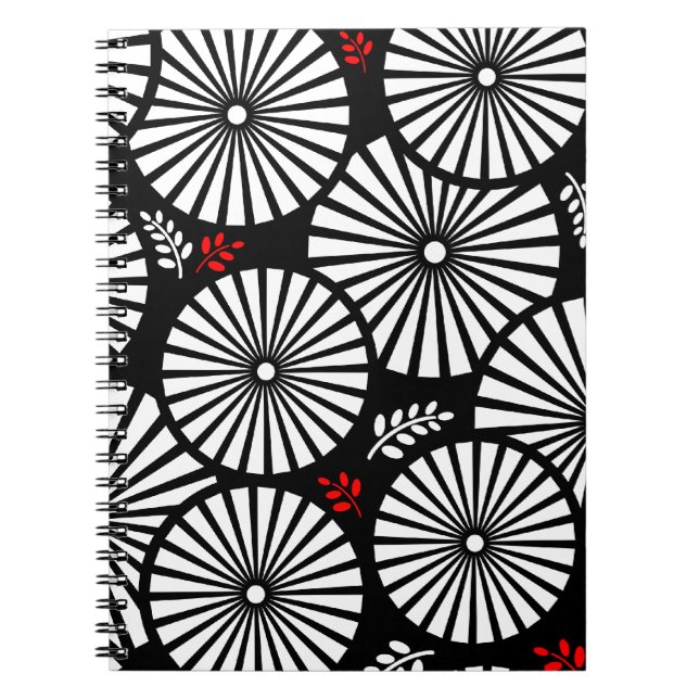 Retro-Schwarz-weiße Blume-Notebook Notizblock (Vorderseite)