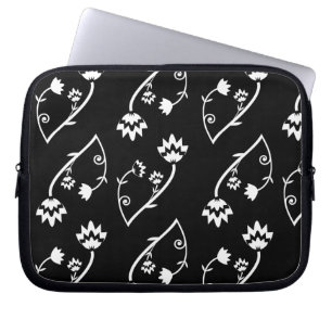 Retro Schwarz-weiße Blume Notebook-Sieb Laptopschutzhülle