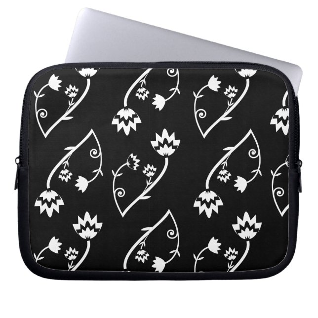Retro Schwarz-weiße Blume Notebook-Sieb Laptopschutzhülle (Vorderseite)