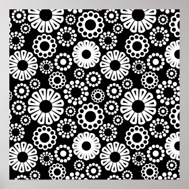 Retro Schwarz-weiße Blume Poster (Vorne)