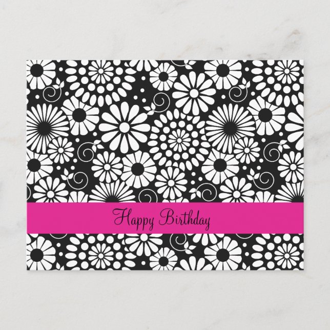 Retro Schwarz-weiße Blume Postkarte (Vorderseite)