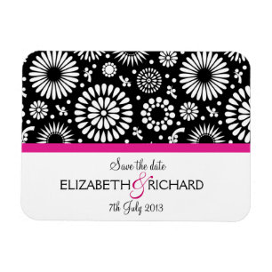 Retro Schwarz-weiße Blume "Save the Date" Magnet