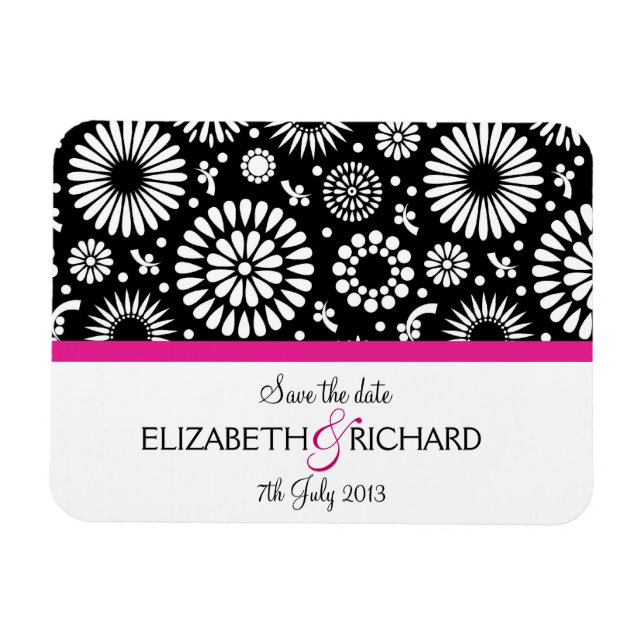 Retro Schwarz-weiße Blume "Save the Date" Magnet (Horizontal)