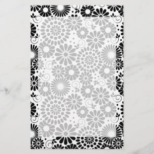 Retro Schwarz-weiße Blume Stationierung Briefpapier