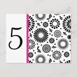 Retro Schwarz-weiße Blume Tischnummer Postkarte