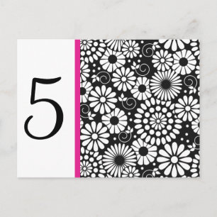 Retro Schwarz-weiße Blume Tischnummer Postkarte