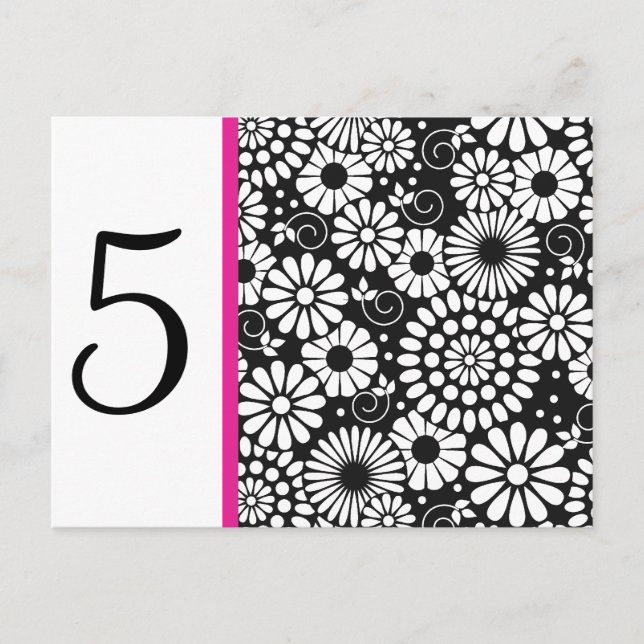 Retro Schwarz-weiße Blume Tischnummer Postkarte (Vorderseite)