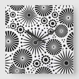 Retro-Schwarz-weiße Blume Wall Clock Quadratische Wanduhr