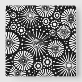 Retro-Schwarz-weiße Blume Wall Clock Quadratische Wanduhr