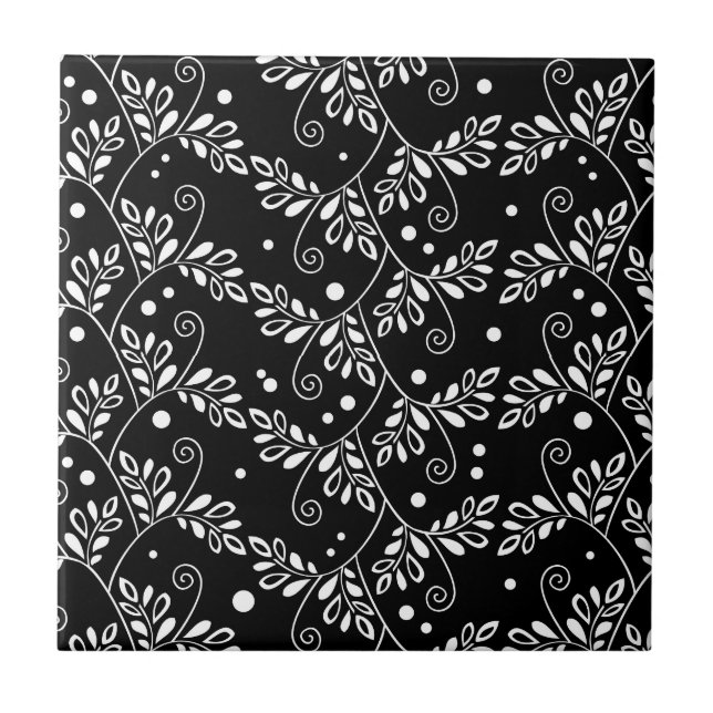 Retro Schwarz-weiße Blumenstraube Fliese (Vorderseite)